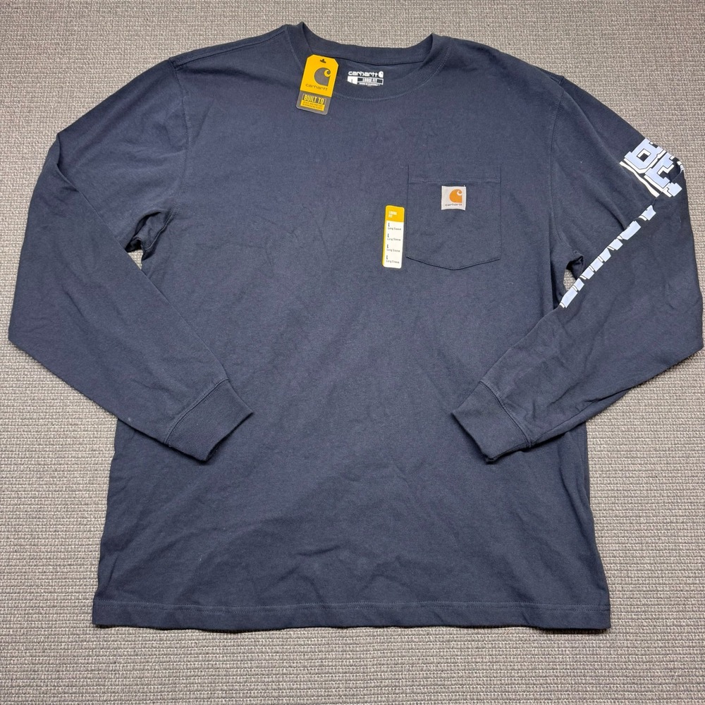 Carhartt Mens Loose Fit Long Sleeve Pocket T-Shirt Bellarmine Navy Blue Large
